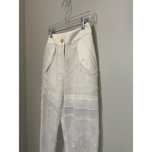 Sacai Womens Embroidered Sheer Lace Pants With Button Details Size 1 White - Picture 4 of 11